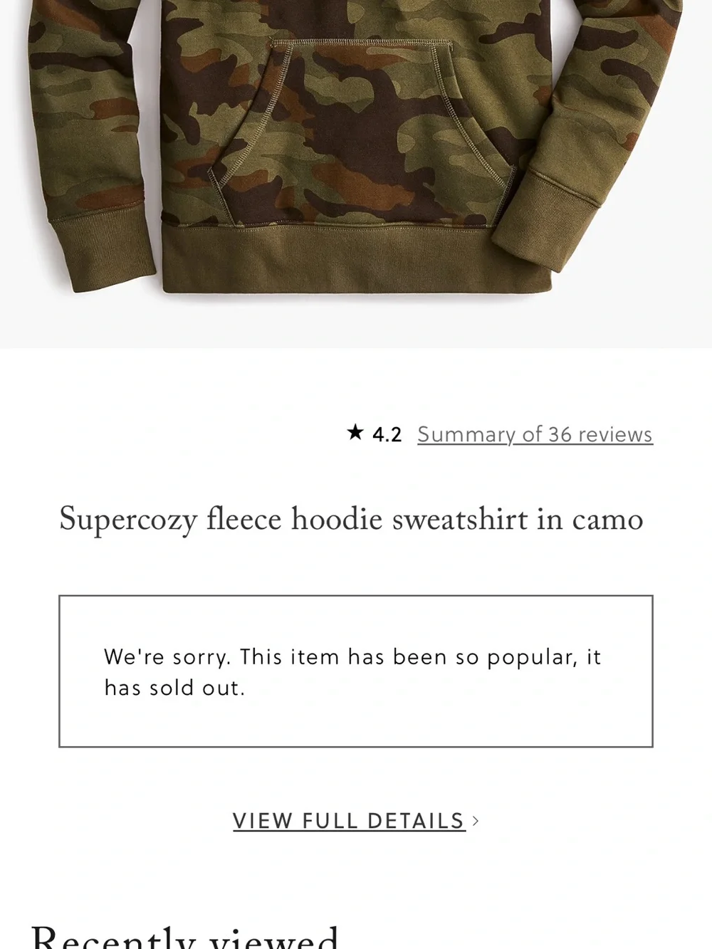 J.Crew Camo Supercozy Vintage Fleece Hoodie Sweatshirt Size XS NWOT